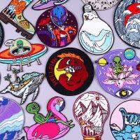 【LZ】❂  Ferro-Em Patches Termoadesivos para Vestuário Patches Bordados Tubarão Emblemas DIY Applique Ferro em Roupas Alienígena UFO