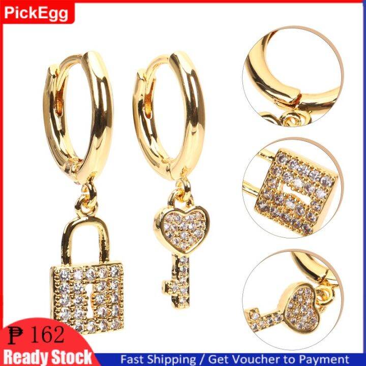 Frcolor 1 Pair Padlock Earrings Dangle Hoop Lock And Key Earrings Statement  Earrings for Women