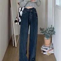 Design Sense Advanced Blue Gray Jeans Womens Autumn And Winter High Waist Loose All-Match Straight Wide-Leg Pants Mopping Long Trendy