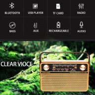 Đài Radio Nhật HAIRUN HR-505BT -Đài sạc pin - Thu Sóng 3 Kênh FM,AM,SW. Có Bluetooth, Cổng Aux, USB, Thẻ nhớ - Vỏ Gỗ Sang Trọng, Bass Trầm Ấm - Pin Trâu thumbnail