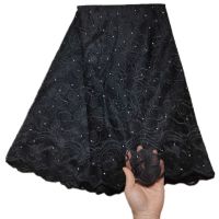 Latest African Lace 2023 African Lace Fabric With Stones Black French Lace Fabric For Dress 5Yards Fabric  Material