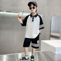 Boys summer suit 2023 new boys medium and large childrens short-sleeved cool handsome trendy