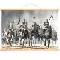 1ชิ้น Vintage Knights Templar Wall Art โปสเตอร์ Crusades เกราะนักรบแขวนผนังเลื่อนภาพวาดไม้แกนที่ดีที่สุดของขวัญ X9ใหม่