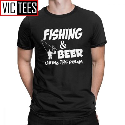 Men T Shirt Fishings Match Sporter Flying Fresh Funny Fishinger Beer Fish Living The Dream Fisherman Tees Cotton T-Shirt