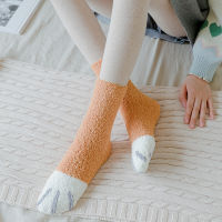Cute Cat Paw Fuzzy Warm Slipper Socks Women Soft Microfiber Cozy Sleeping Socks