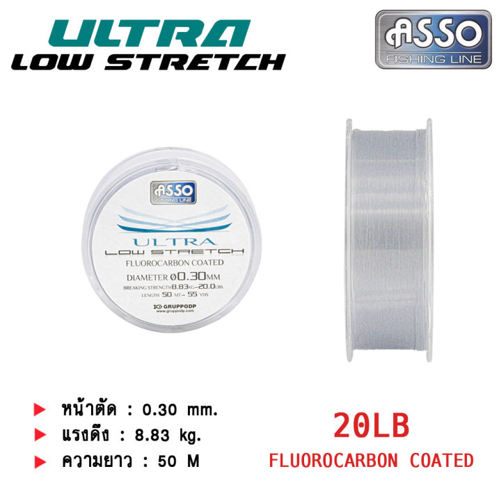 อุปกรณ์ตกปลา-asso-สายเอ็น-รุ่น-ultra-low-stretch-สีใส-เอ็นตกปลา-งาน-ul-สปิ๋ว-ปลาเกร็ด