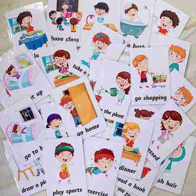 34pcsset English Word Learning Flash Cards Montessori Daily Behavior Life Training Card Memory Game Children Early Learning Toy