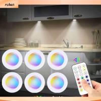 RUHAN พร้อมรีโมทคอนโทรล ไฟ LED ใต้ตู้ ไร้สายแบบไร้สาย RGB เปลี่ยนสีได้ ไฟกลางคืนไฟ มัลติฟังก์ชั่ หรี่แสงได้ ไฟตู้เสื้อผ้า สำหรับห้องครัวห้องนอนตู้เสื้อผ้า