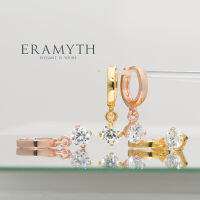 Eramythy Jewelry: ต่างหูห่วง ห้อยเพชรเม็ดเดียว (Silver 925) ห่วงขนาด 11mm (พร้อมส่ง)