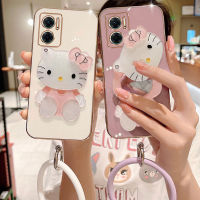 เคสXiaomi 13 Lite 13pro Redmi 12 5g 12C A2 A1 10 5G 10C พร้อมสร้อยข้อมือทรงกลม Kitty กระจกแต่งหน้าชุบขอบสี่เหลี่ยมยางนิ่มเคสโทรศัพท์ Redmi 10 5Gเคสโทรศัพท์ปลอกที่สวยงาม