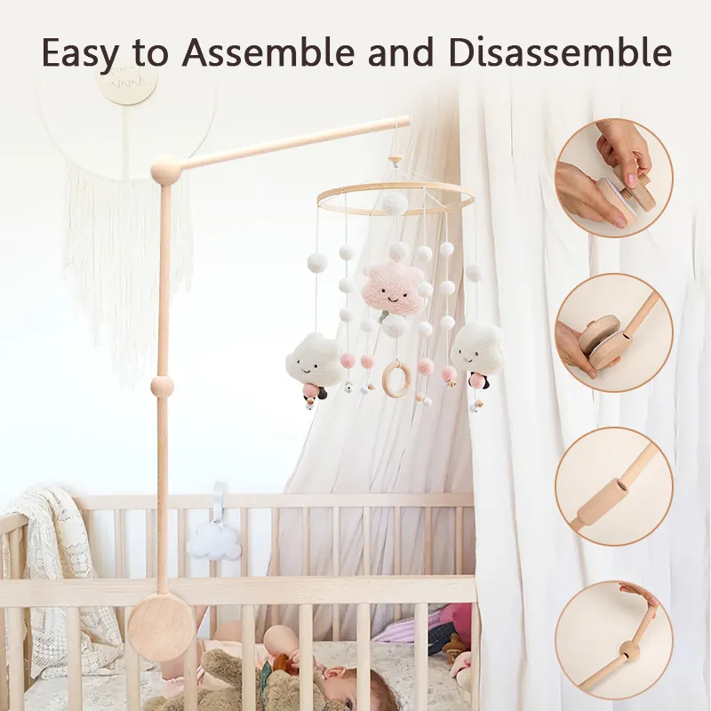 Assembly Bed Bell Mobile Rattles Bracket SetInfant Crib Mobile Wooden Bed  Bell Bracket Protection Newborn Baby Toys Accessories