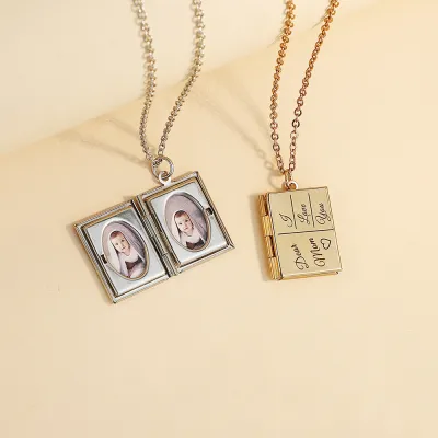 Custom Photo Locket Album Photo Necklace with GoldSilver Color Personalized Memory Photo Picture Tiny Locket Nekclace Gift