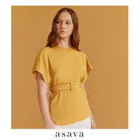 [asava ss23] Alisha Belt Blouse เสื้อผู้หญิง แขนสั้น แต่งแขนเสื้อ คอกลม แต่งคาดเข็มขัด ซิปหลัง