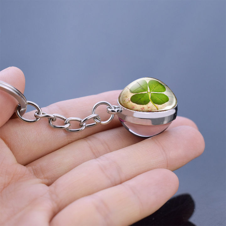 lucky-four-leaf-clover-glass-ball-gift-pendant-clover-keychain-clover-keyring