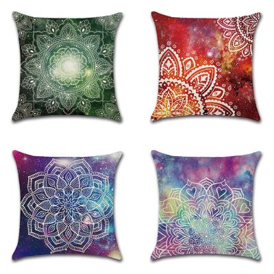 4PCS Per Set,Mandala/Flowers/Leaves rinted Cotton Linen Throw Pillow Covers,45x45cm/18x18inch Pillow Case Decorative Cushion Cover for Sofa, Home, Indoor or Outdoor