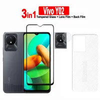 3in1สำหรับ Vivo Y02ฟิล์มกระจกเทมเปอร์และ Vivo Y02S Y36 Y35 Y100/ Y77 Y78 Y30 Y52 Y72 Y76 Y20i Y12A 5กรัม/Y33T Y33S Y22S Y16 Y21T/Y15S Y15A Y12S Y31 Y73 Y01กระจกนิรภัยป้องกันหน้าจอกระจกเทมเปอร์ + ฟิล์มเลนส์กล้อง + ฟิล์มด้านหลังคาร์บอนไฟเบอร์