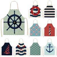 1pcs เรือ Anchor แล่นเรือใบ Marine Pattern ผู้หญิงผ้ากันเปื้อนครัวผ้าฝ้ายผ้าลินินผ้ากันเปื้อนทำอาหารที่บ้าน 55 * 68 ซม. S