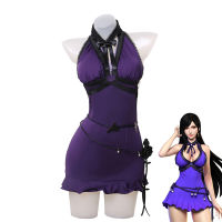 Game FF7 Remake Tifa Cosplay Costume Women Dress Tifa Lockhart Purpul Dress