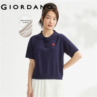 GIORDANO Women Sweaters Crochet Flower Turn-Down Collar Knitwear Short Sleeve Comfort Fashion Casual Pullover Sweaters 05353306