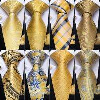 Yellow Mens Ties Pocket Square Cufflinks Set 100 Silk Neck Ties Set For Men Tie For Wedding Party Formal DiBanGu Famous Tie