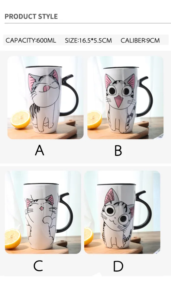 600ml Cute Cat Ceramics Coffee Mug With Lid Large Capacity Animal