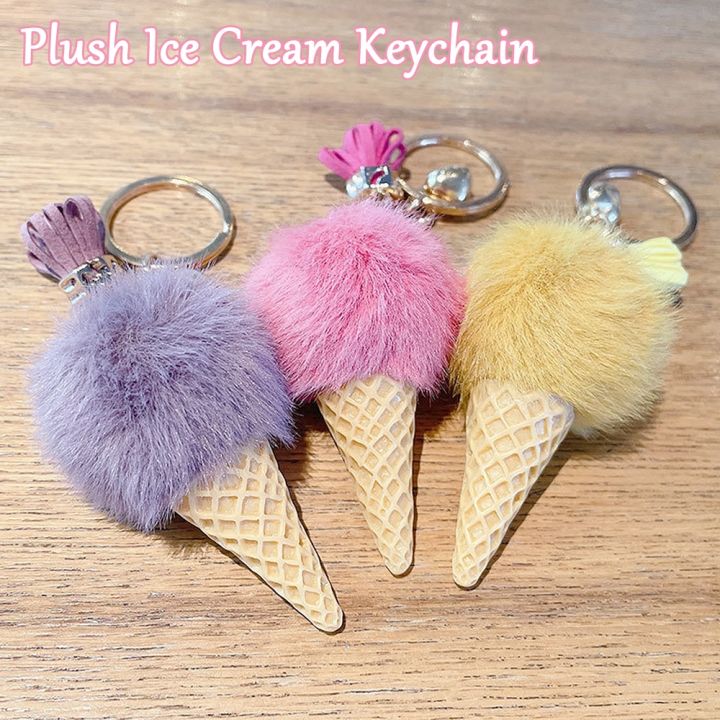 cute-plush-ice-cream-keychain-with-tassel-backpack-charm-decoration-fluffy-pom-pom-keyring-for-women-girls-or-kids-xmas-gifts