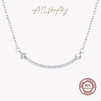 Ailmay New Sale 925 Sterling Silver Smile Lucky Pearl Pendant Necklace Simple Elegant For Women Girls Party Accessories Jewelry