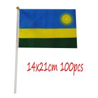 ZXZ Rwanda hand Flag 100pcs 14*21cm Polyester Double Side Printing Rwanda RW Hand waving Flag with plastic flagpole