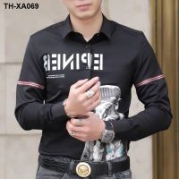 Personality letters French mens the spring tide handsome new shirt cultivate ones morality base