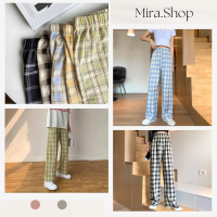 Mira.shop กางเกงขายาวลายสก็อตไม่ต้องเสียเวลารีด5501#