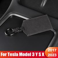 For Tesla Model 3 Y S X 2017- 2020 2021 2022 2023 Leather Car Key Card Holder Protector Cover Case Key Chain Clip Accessories