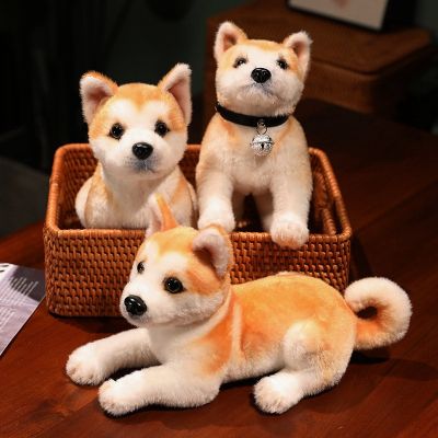 ของเล่นตุ๊กตาสัตว์ยัดไส้สุนัข Akita ที่เหมือนจริงตุ๊กตาของขวัญวันเกิดเหมาะกับเด็กทารกมีขนปุยชิบะอินุสำหรับลูกสุนัขจำลองน่ารัก
