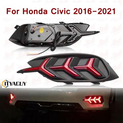LED สะท้อนกันชนหลังไฟท้ายไฟเบรกสำหรับ2016-2021 Honda Civic Sedan