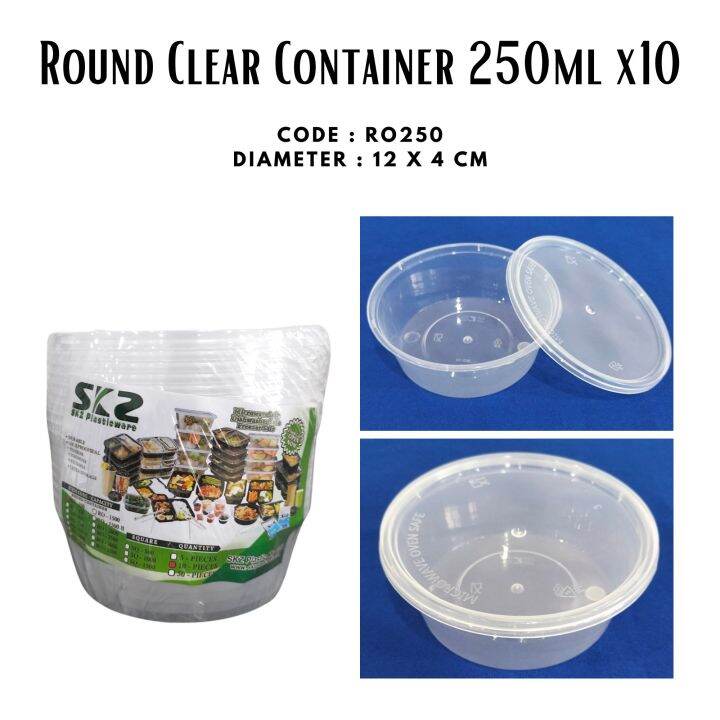 ROUND CLEAR CONTAINER 250ML X10/TUPPERWARE PLASTIC FOOD CONTAINER FOOD