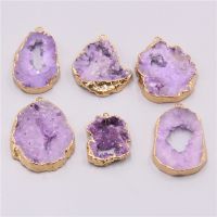 Natural purple gem stones geode irregular stone pendant necklace bracelet earring Accessories druzy quartz crystal necklace diy