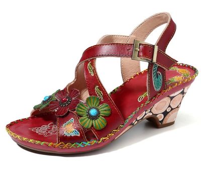Flower Pattern Ethnic Beach Sandals Bohemian Retro New Rome Style Comfortable Fashion High-heeled Womens Plus Size 35-43