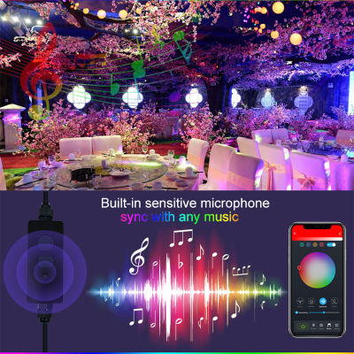 LED G40 Globe Bulb String Lights Outdoor RGB Smart Bluetooth APP Music Fairy Garland Christmas Wedding Garden Decoration Light