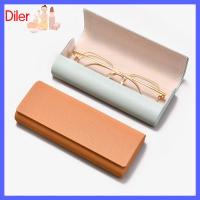 DILER หนังพียู กล่องใส่แว่นตา ปลอกหุ้มป้องกัน โลหะสำหรับตกแต่ง เคสลายแว่นตา แบบพกพาได้ กล่องเก็บแว่นกันแดด สำหรับผู้หญิง