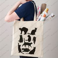 kawail Black Cat Canvas tote Bag ,Shopping Bag, Retro Vintage Style Art Bag, Funny Cat Lover Humor, Luggage Bag Reusable