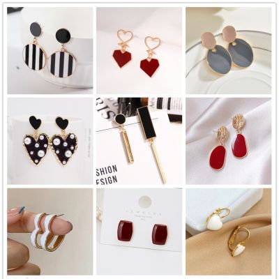 Sweet Red Black Color Enamel Heart Water Drop Earrings for Women Long Simple Geometry Asymmetric Earring Jewelry Wholesale Gift