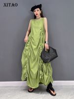 【YF】 XITAO Solid Shirring Dress Women Korea 2022 Summer New Arrival Personality Fashion Loose O-neck Sleeveless WMD5840