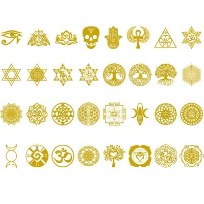 32 Styles Crystal Epoxy Diy Accessories Metal Sticker Ogan Energy Tower Material Flower of Life Phone Case Gold Sticker