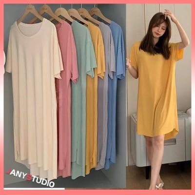 ฤดูร้อนใหม่ SweetFurnishing ผ้าไหมน้ำแข็ง One-piece Nightdress ผู้หญิงกลางยาว ขี้เกียจ ทั้งหมด บาง ด้านนอกสวมกระโปรงยาว