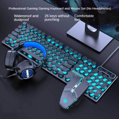 Wired Mechanical Keyboard Mouse Combos with USB and Backlit Keys for Desktop/Office, Fashionable Retro Punk Style