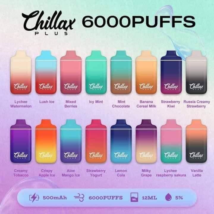 Chillax Plus 6000 Puffs Rechargeable Disposable Vape 12ml Salt Nic 1 ...