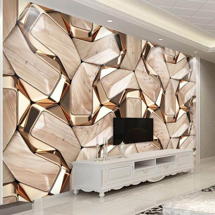 SelfAdhesive Mural Wallpaper Modern 3D Abstract Geometry Gold Metal