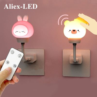 LED Chlidren USB Night Light Cute Cartoon Night Lamp Bear Remote Control for Baby Kid Bedroom Decor Bedside Lamp Gift