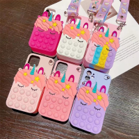 กระเป๋าเงินลายยูนิคอร์น,เคสโทรศัพท์มีสายคล้องสำหรับ IPhone13 Pro X Xs Max XR 6 6S 7 8 Plus 5 5S SE 2020 11 12 13กระเป๋าใส่เหรียญเคสของเล่นกันกระแทก