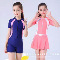 Vintage Quick Dry Swimsuit Girls Swimwear with Skirt Children Diving Swimming Bathing Suit Rash Guards for Kids Junior