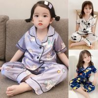 Lovekids 1 to 6 Years Old Kids Girls Silk Terno Pajama Summer Blouse Tops Short Sleeves + Long Pants Sleepwear Set